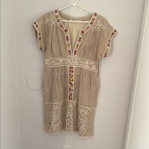 MINT Jodi Arnold Beige Dress with Embroidery